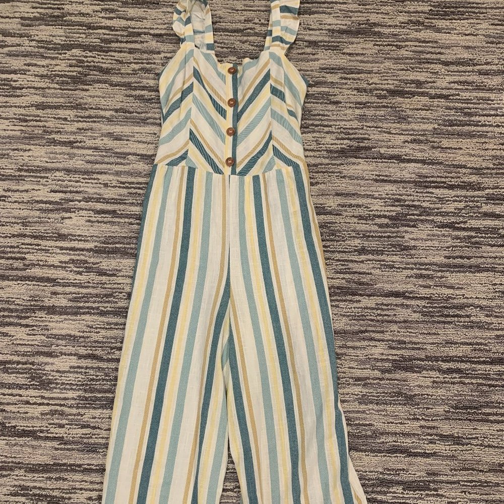 Art Class kids XL Romper with blue and gold stipes